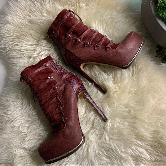 AUTHENTIC DIOR BORDEAUX DUCHESSE CROC CORSET PLATFORM ANKLE BOOT SZ 6.5 - Picture 11 of 11